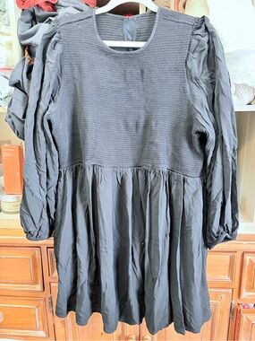 Old Navy Black Puff-Sleeve Smocked Bodice Dress XXL